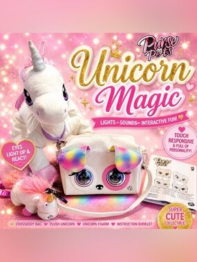 Purse Pets Unicorn Interactive Crossbody Bag w/ Plush + Charm | Lights & Sounds